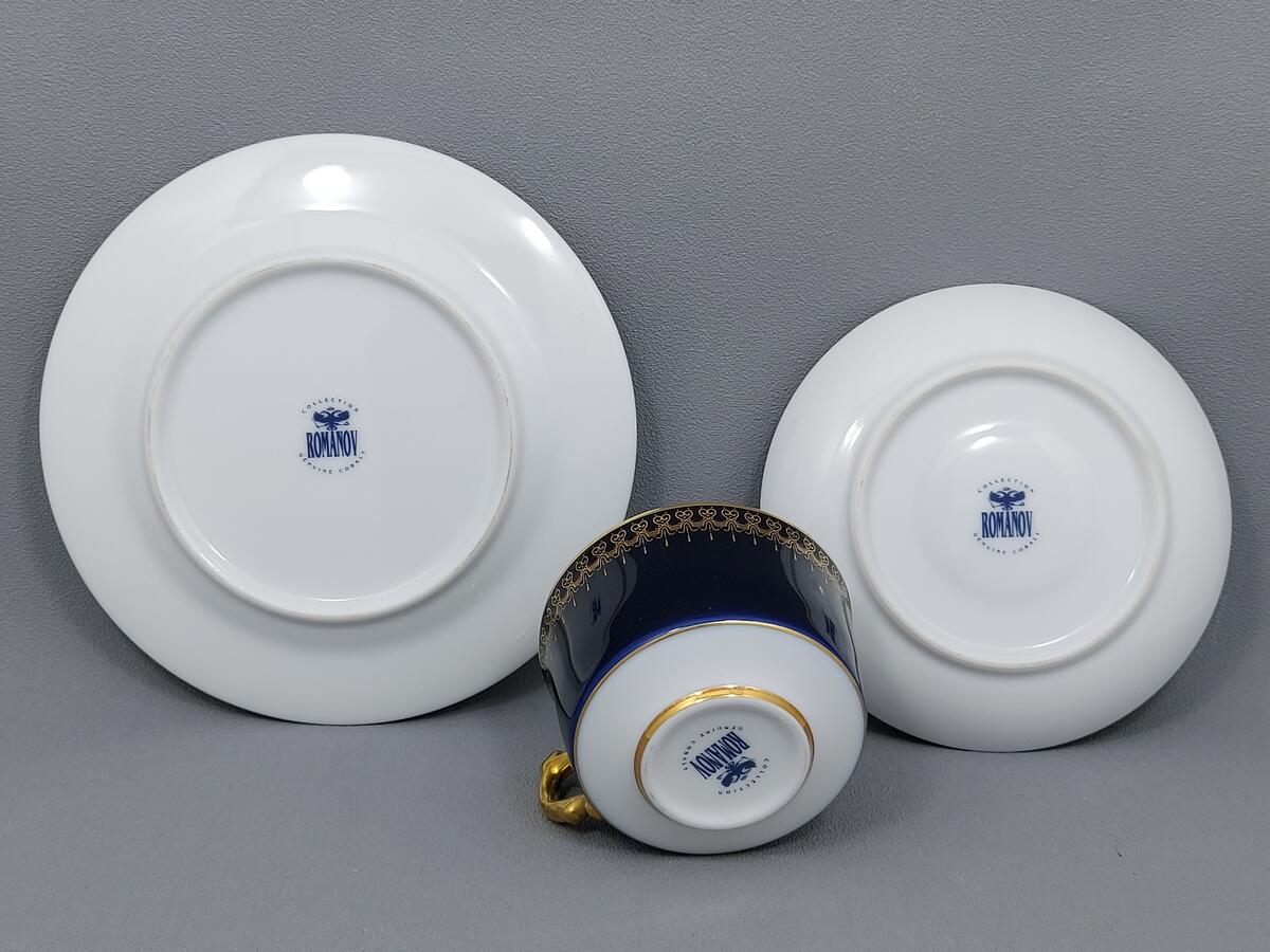 Trio kobaltowe filiżanka i talerzyki - porcelana Romanov Genuine Cobalt (5)