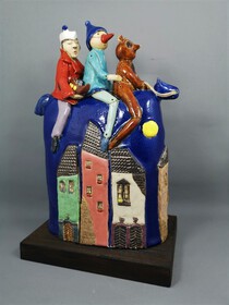 Pajace na koniu rzeźba ceramiczna 33 cm